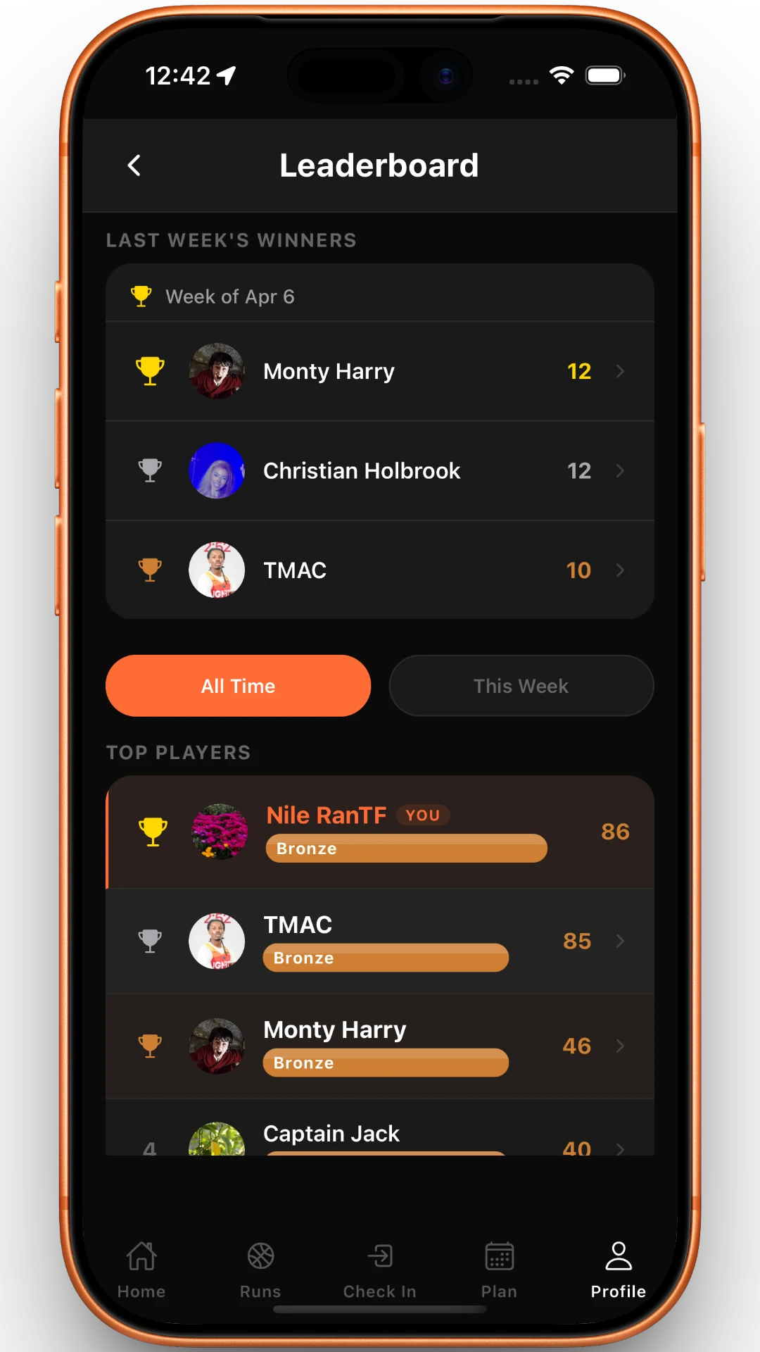 RunCheck player leaderboard