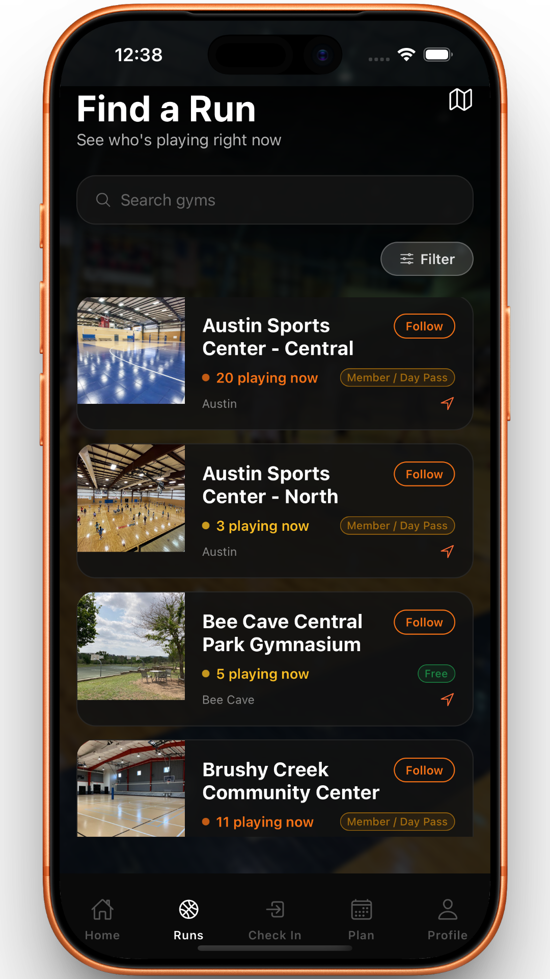 RunCheck — Find a Run screen